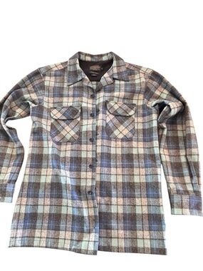 Pendleton Board Shirt Plaid Wool Button Up Flannel Shirt Small Blue Gray